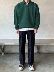 1/4 demi fermeture éclair Logo personnalisé sweat ample goutte épaule minimaliste vêtements de travail hommes sweats - Product Image 5