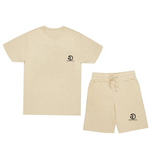 Sérigraphie personnalisée Survêtement unisexe à manches courtes en coton pour hommes 2 pièces Ensemble court d'été Ensemble t-shirt et short uni - Product Image 6