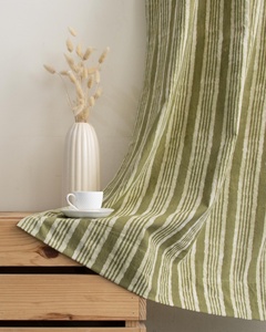 Cortinas tradicionales indias 100% algodón, estampadas a mano con rayas, juego de cortinas clásicas opacas para el hogar - Product Image 6