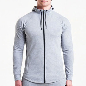 Sudadera con Capucha y Cierre de Cremallera para Hombre, Corte Ajustado, Manga Larga, Color Gris Sólido, Informal, para Otoño, Tejido Transpirable - Product Image 1