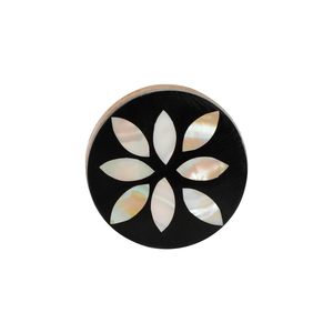 Noir Blanc Floral Design Nacre Incrustation Résine & Bois Fait à la Main Finition Brillante Moderne Tirette Décorative pour Armoires Tiroirs - Product Image 1