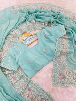 Koleksi Salwar Kameez Pesta Pernikahan Mewah Multi Warna Menampilkan Kain Bordir Bulu Imitasi Lembut yang Nyaman dan Elastis