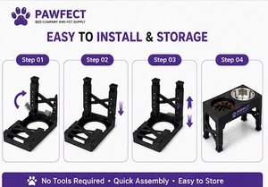Support de gamelle surélevé 2-en-1 PAWFECT réglable, pliable, léger et portable pour chiens et chats, en plastique et acier inoxydable, avec mangeoire lente 5 - Product Image 3