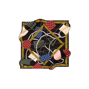 Vintage Satin Scarf-100% Silk Square Chain Pattern Designer Printed Spring Summer Winter Accessory - Product Image 1