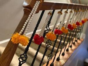 Pearl Beads String with Marigold <b>Flower</b> Hanging Festive Decor for Holi Diwali Thanksgiving Hanukkah Navratri and Pooja Bunting - Product Image 2