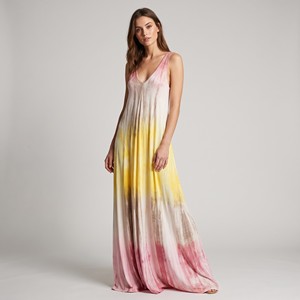 Abito lungo da donna in rayon tie-dye con scollo a V, senza maniche, vestibilità ampia, per spiaggia ed estate, casual - Product Image 1