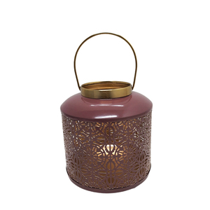 Lanterne ronde en fer au design classique avec poignée bougeoir rose et or pour la décoration de Noël à la maison et au jardin - Product Image 6