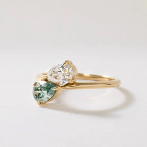 Pear Cut Diamond and Green Gem 18K Gold Engagement <b>Ring</b> for Women Romantic Style Prong Setting Fine Jewelry - Product Image 3