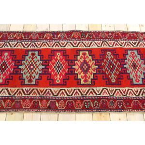 Alfombra Turca de Pasillo 2.8x11.2 pies (86x340 cm), Alfombra Vintage Roja con Puntos - Product Image 2