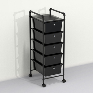 รถเข็นเก็บของลิ้นชักพลาสติก4ล้อดีไซน์ท่อน้ำ5ชั้นสีดำด้าน - Product Image 1