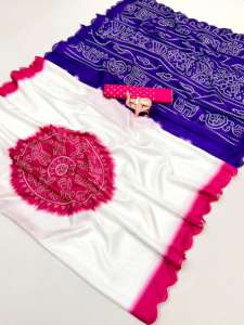 ผ้าไหมซาหรีเนื้อนุ่ม ลายบันดาฮ์นี พร้อมขอบผ้าตัดเย็บด้านข้าง สำหรับผู้หญิง - Product Image 5