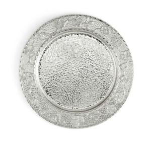Assiettes de service en métal avec motif floral en relief fait à la main pour les hôtels, les restaurants, les banquets, accessoires de table en argent de luxe - Product Image 1