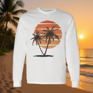 T-Shirt Vintage Retro Anni '70 '80 con Stampa Hawaiana di Palme e Spiaggia Tropicale a Maniche Lunghe - Promozionale - Product Image 3