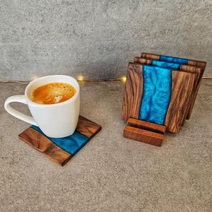 Handmade Epoxy Resin & Natural Wood <b>Coasters</b>, Elegant Stone-Style <b>Drink</b> <b>Coasters</b> for Modern Home & Office Decor - Product Image 1