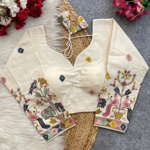 Hermosa Blusa de algodón con cuello en V PURE KHADI estilo formal de verano con blusa bordada de hilo múltiple de algodón Khadi Handloom - Product Image 3