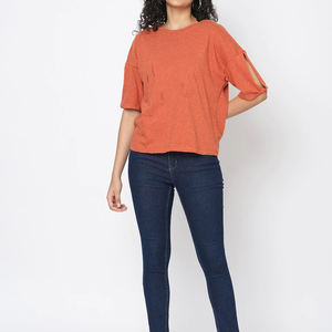 Camiseta de algodón 100% con cuello redondo para mujer, camiseta de media manga con Logo personalizado, camiseta lisa para mujer, ropa para mujer fabricada en China - Product Image 5