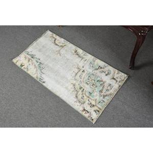 พรมขนสัตว์สีเบจสีเขียวคลาสสิกงานแฮนด์เมดขนาด1.6X3ฟุตสไตล์ตุรกีสี่เหลี่ยมงานเย็บปะต่อกันทำจากยางรองหลังสำหรับห้องนั่งเล่นห้องนอนวัยรุ่น - Product Image 4