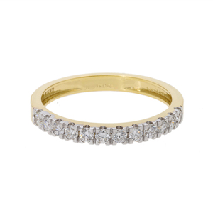 Elegante Anillo de Boda de Media Eternidad Chapado en Rodio de Oro Amarillo de 14K, Anillo Apilable Clásico de Aniversario con Diamantes Naturales Brillantes - Product Image 1