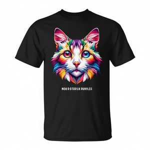 T-shirt con gatto arcobaleno vivace per gli amanti dei gatti, design per gli appassionati di gattini - Product Image 2
