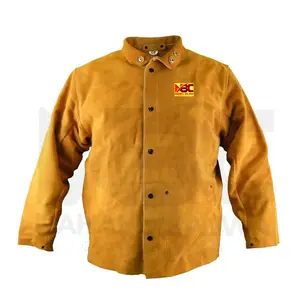 Jaket kulit cokelat pengelasan pakaian mantel celana pakaian pelindung.