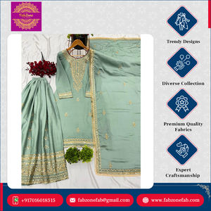 Nouveau Style de Luxe Créateur Entièrement Cousu Prêt à Porter Pure Chinnon Silk Full Sleeve Top Kurti Palazzo Dupatta Ensemble pour Femmes - Product Image 6