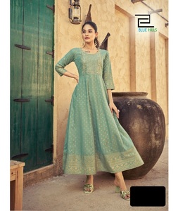 Indian Traditional Wear Long Anarkali Gowns with Embroidery Work Printed Fancy Wedding Wear Kurtis with Low Price Casual Wear - Product Image 1