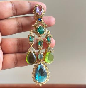 Boucles d'oreilles plaquées or de qualité supérieure, style traditionnel, ornées de pierres, pour les mariages et les fêtes, pour femmes et filles - Product Image 5