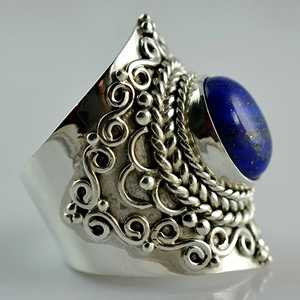 Anillo Hecho a Mano en Plata de Ley 925 con Piedra Preciosa de Lapislázuli, Forma Ovalada Azul Natural, Joyería Boho con Piedra de Nacimiento de Septiembre para Regalo - Product Image 3