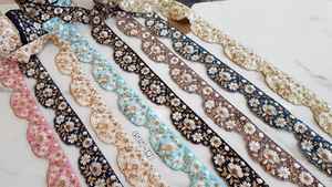 Por encargo 100% algodón Organza máquina bordada cintas cordones vestidos de novia red varios diseños colores borde rizado - Product Image 5