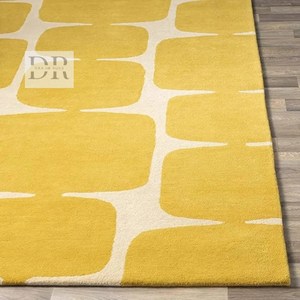 Modern 100% <b>Wool</b> Hand Tufted Area Rug Custom Size with <b>Yellow</b> White Minimalist Design for Home Dining Office Living Room Floor - Product Image 3