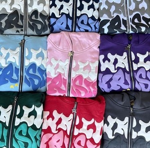 Vente en gros sweats à capuche zippés impression bouffante 100% coton sweat à capuche zippé - Product Image 5