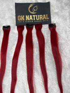 Cheveux Humains Naturels Colorés Clip-In Texture Ondulée Queens Rouge Stries Produit de Cheveux Humains Extensions de Cheveux Indiens - Product Image 6