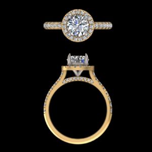 Anillo de Compromiso con Diamante Redondo de 1.62ct y Halo, Oro Amarillo de 14k/18k, Engaste Pavé, Joyería Fina para Boda o Aniversario, Diseño Personalizado - Product Image 1