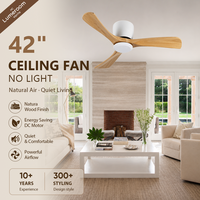 Ventilateur de plafond scandinave de 42 pouces sans lumière, en bois massif, 3 pales, profil bas, montage encastré, moteur DC, télécommande pour chambre à coucher