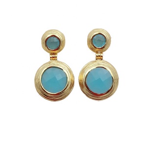 Jolies boucles d'oreilles en pierres précieuses fuchsia rose plaqué or designer à la main rond rose pierre précieuse goutte style boucle d'oreille bijoux pour soeur - Product Image 4