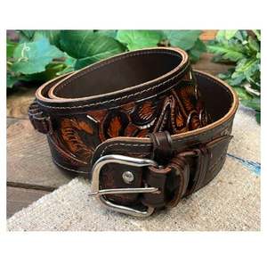 Hand Tooled <b>Western</b> Floral Design Genuine Full Grain Cowhide Leather <b>Belt</b> - Product Image 2