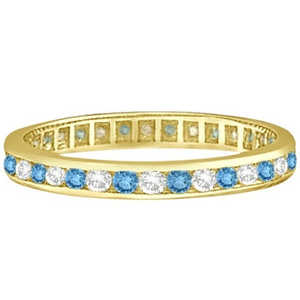 Anillo de Eternidad con Topacio Azul y Diamantes en Oro Amarillo de 14K, Engaste de Canal, 1.04ct - Product Image 1