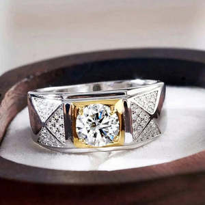 NOVAMART Fine Men's Two-Tone <b>Silver</b> <b>Ring</b> with American Diamond Hallmarked Rose Gold Plated <b>Adjustable</b> Inlay Trendy Free Size Eng - Product Image 2