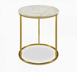 โต๊ะเหล็กและหินอ่อนด้านบนทรงกลมสีขาวทันสมัยทำด้วยมือฐานสีทองเฟอร์นิเจอร์ห้องนั่งเล่นตกแต่งบ้าน - Product Image 4