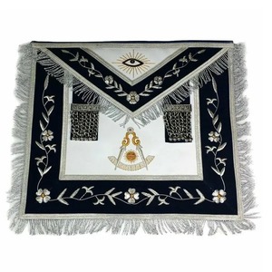 Tablier de maître de loge bleu avec broderie à la main en fils d'or et d'argent, Régalia maçonnique personnalisée 3D, Officier Junior Warden, broderie à la main - Product Image 1