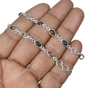 สร้อยข้อมือทําด้วยมือแบบปรับได้ทัวร์มาลีนธรรมชาติหลาย 925 อัญมณีเงินสเตอร์ลิงเดือนตุลาคม Birthstone ของขวัญสําหรับวันเกิด - Product Image 1