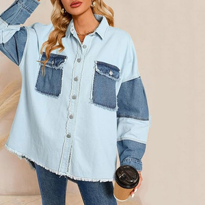 2025 chaqueta vaquera de manga con parche lavado ligero para mujer, prendas de vestir informales para mujer, chaqueta de otoño, chaqueta vaquera con bolsillos, chaqueta vaquera, abrigo OEM - Product Image 5