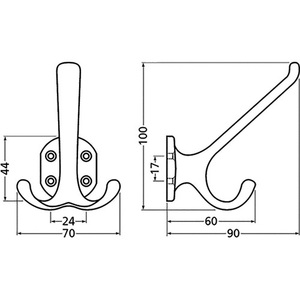 HERMETA 28 Double-Pointed Hat Hook 90 mm Projection 100 mm Height Silver Anodized Aluminum <b>Wall</b> Hook & Coat Rack - Product Image 3