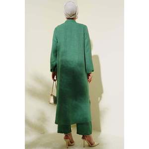 Benetton, traje de 2 piezas para mujer, adornada con túnica larga piedras, cuello de solapa Modal, ajuste holgado para oficina o temporada de otoño - Product Image 4