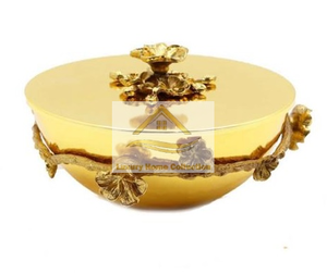 ชามโลหะดีไซน์ลายดอกไม้สไตล์วินเทจสีทองเครื่องใช้บนโต๊ะชามมะพร้าวอุปกรณ์สำหรับให้อาหารแมวอุปกรณ์ขัดมัน - Product Image 1