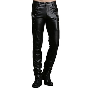 Pantalones ajustados de moda con logotipo personalizado Steampunk de cuero negro Dance Night Club gótico botón Jeans pantalones para hombres - Product Image 4