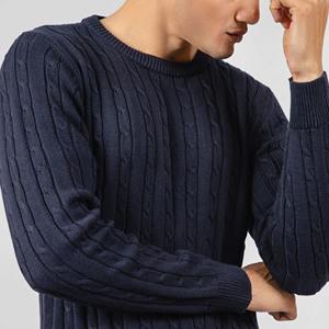 Pull en maille pour homme, mode décontractée d'hiver 2024, couleur unie, col rond, cardigan anti-froissement, séchage rapide, respirant, en coton - Product Image 3