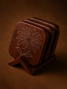 Elegante juego de posavasos de madera con soporte, vajilla Premium para el hogar para cenar, café, té, cerveza, cocina, Bar, rústico hecho a mano - Product Image 5