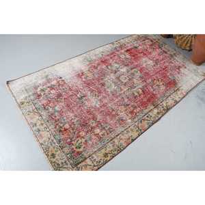 Turkish 3.5x6.6 ft Rug, Vintage Rug, <b>Red</b> Plants & trees Rug <b>Wool</b> - Product Image 2