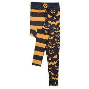Leggings de mujer de cintura alta Spooky Elegance con estampado de calabaza aterradora para Halloween, mallas de bloque de Color festivas perfectas - Product Image 1